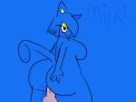  2018 4_fingers anthro better_version_at_source big_butt blue_background blue_hair blush breasts butt cat digital_media_(artwork) drpantless_(artist) eyeshadow feline female hair hair_over_eyes half-closed_eyes looking_at_viewer makeup male male/female mammal milki noseless nude penis sex simple_background thick_thighs wide_hips 