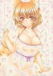  :o animal_ear_fluff animal_ears arm_up bare_arms bare_shoulders blonde_hair breasts collarbone contrapposto cowboy_shot fox_ears fox_tail gradient gradient_background large_breasts lingerie looking_at_viewer marker_(medium) multiple_tails orange_eyes petals purple_background satsuki_(gogotaru) see-through short_hair solo spaghetti_strap standing tail touhou traditional_media underwear yakumo_ran 