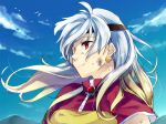  1girl artist_request female light_smile lina_inverse red_eyes sky slayers solo white_hair 