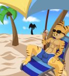  abs beach bulge cel_shading clothing dessert eyewear feline food generalmale ice_cream invalid_color invalid_tag lombax male mammal nipples on_chair palm_trees ratchet ratchet_and_clank remiraccoon sand seaside shorts solo sunglasses umbrella video_games 