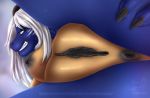  2018 anthro anus blue_skin breasts dragon female genital_focus grin hair kohev_kass looking_at_viewer nipples presenting presenting_anus presenting_pussy pussy scalie smile solo spreading white_hair 