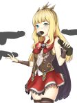  aqua_eyes bangs black_cape black_legwear blonde_hair blunt_bangs blush bow cagliostro_(granblue_fantasy) cape cowboy_shot cum cum_on_clothes disembodied_penis double_handjob facial fellatio granblue_fantasy hairband half-closed_eye handjob long_hair looking_at_viewer moshi_(atelier33-4) multiple_penises oral penis red_bow red_skirt simple_background skirt sleeveless thighhighs vambraces white_background zettai_ryouiki 