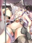  ;o ahoge animal animal_ears babydoll bangs bare_shoulders bell bendy_straw between_legs black_bow black_panties blurry blurry_foreground blush bow breasts cameltoe cat cat_ear_panties cat_ears cat_girl cat_tail commentary_request cup depth_of_field drinking_glass drinking_straw eyebrows_visible_through_hair fang hair_bell hair_between_eyes hair_bow hair_ornament head_tilt highres jingle_bell long_hair looking_at_viewer na!?_(naxtuyasai) navel one_eye_closed open_mouth original oversized_object panties polka_dot polka_dot_bow purple_eyes sidelocks silver_hair small_breasts solo string_panties tail tail_between_legs underwear very_long_hair yawning 