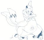 2017 3_fingers 3_toes absurd_res animate_inanimate anthro canine claws clothing digital_drawing_(artwork) digital_media_(artwork) floatzel footwear fox fur hi_res inflatable living_inflatable male mammal monochrome multi_tail nintendo nozzle nude pok&eacute;mon pok&eacute;mon_(species) pool_toy rubber shoes simple_background solo standing stormdragonblue toe_claws toes torn_clothing transformation video_games white_background 
