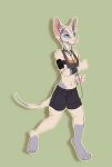  2018 5_fingers ailuranthropy anthro blue_eyes cat clothed clothing digital_media_(artwork) digitigrade feline female freckles green_background mammal midriff navel pink_nose simple_background smile solo sphinx standing 