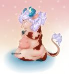  anthro blush bovine breasts butt cattle digital_media_(artwork) embarrassed female hair hi_res looking_at_viewer mammal nickcola nude piercing simple_background solo 