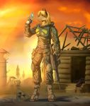  2018 anthro blonde_hair blue_eyes clothed clothing digital_media_(artwork) doom13 doomy equine fur golden_wing gun hair hi_res hooves horse male mammal outside ranged_weapon s.t.a.l.k.e.r. sky smile solo standing sunset uniform video_games weapon 