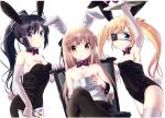  animal_ears armpits bandages black_hair black_legwear blonde_hair blue_eyes bow bowtie breasts brown_eyes brown_hair bunny_ears bunny_girl bunny_tail bunnysuit cleavage cup detached_collar dutch_angle elbow_gloves eyepatch gloves konohana_lucia long_hair looking_at_viewer medium_breasts multiple_girls nakatsu_shizuru pantyhose ponytail purple_neckwear rewrite senri_akane simple_background sitting small_breasts tagame_(tagamecat) tail teacup thighhighs tray twintails white_background white_gloves white_legwear wrist_cuffs 