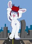  2018 animated anthro bouncing_breasts breasts caramelldansen city cityscape dancing dragon ear_piercing eyes_closed featureless_breasts featureless_crotch feline female fur hair hybrid kencougr lagomorph leopard macro mammal multicolored_hair navel navel_piercing nikkii piercing rabbit ring simple_background snow_leopard spots spotted_fur tailwag thigh_gap toe_ring tongue tongue_out tongue_piercing two_tone_hair 