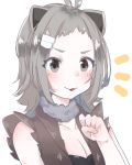  :3 american_beaver_(kemono_friends) animal_ears aotan_(aorin114) bare_shoulders beaver_ears blush brown_hair fang fur_collar hair_ornament hairclip highres kemono_friends short_hair solo upper_body vest 