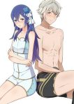  1girl blue_eyes blue_hair blush couple fire_emblem fire_emblem:_kakusei fire_emblem_musou hetero long_hair lucina male_my_unit_(fire_emblem:_kakusei) mejiro my_unit_(fire_emblem:_kakusei) short_hair silver_hair tiara underwear 