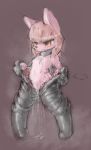  anthro blush collar featureless_chest female fur living_suit pink_fur pussy pussy_juice simple_background sorrynothing sweat tentacles 