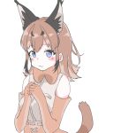  :3 aotan_(aorin114) bare_shoulders black_hair blush bow bowtie caracal_(kemono_friends) caracal_ears caracal_tail elbow_gloves eyebrows_visible_through_hair gloves gradient_hair hands_on_own_chest kemono_friends long_hair multicolored_hair red_hair sidelocks solo upper_body vest 