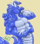  2013 big_muscles bouclier cobra garrus gorgon living_latex looking_at_viewer male medusa multifur muscular muscular_male naga reptile rubber scalie snake snake_hair solo 