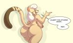  anthro big_breasts big_butt breasts butt dialogue english_text feline female huge_breasts huge_butt komponi mammal mature_female nipples open_mouth rear_view smile solo text thick_thighs voluptuous 
