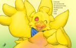  2017 3_fingers ambiguous_gender animate_inanimate anthro avian beak bird chocobo digital_drawing_(artwork) digital_media_(artwork) duo english_text final_fantasy first_person_view gradient_background hi_res hypnosis living_plush looking_at_viewer mind_control neckerchief one_eye_closed open_mouth plushie simple_background smile solo_focus square_enix stormdragonblue text transformation video_games 