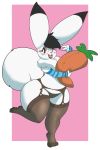  2017 absurd_res anthro arm_warmers armwear carrot chest_tuft clothing digital_drawing_(artwork) digital_media_(artwork) eyewear female food glasses hi_res lagomorph legwear mammal maokko pantsuneko plushie rabbit red_eyes short_stack smile solo stockings thick_thighs tuft vegetable wide_hips 