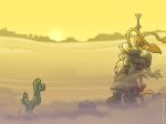  4:3 aisha_(neopets) ambiguous_gender anthro belt cactus clothed clothing dart desert detailed_background digital_media_(artwork) fur headscarf horn mountain neopets official_art outside remnok robe rock sand solo staff unknown_artist yellow_fur 
