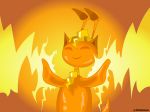  2001 4:3 4_ears aisha_(neopets) claire_hummel collar crown digital_media_(artwork) eyes_closed gradient_background lightning multi_ear neopets official_art orange_background simple_background smile standing zephiea_boltheart 
