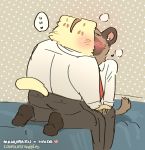  aggressive_retsuko anthro blush duo feline haida hyena kissing loneliestbara male male/male mammal manumaru sanrio 