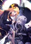  abigail_williams_(fate/grand_order) amano_chiharu bags_under_eyes bangs black_bow black_dress black_hat blonde_hair bloomers blue_eyes bow bug butterfly commentary_request crying crying_with_eyes_open dress eye_contact eyebrows_visible_through_hair fate/grand_order fate_(series) hair_between_eyes hair_bow hat holding_hands horn insect lavinia_whateley_(fate/grand_order) long_hair long_sleeves looking_at_another multiple_girls orange_bow pale_skin parted_bangs polka_dot polka_dot_bow purple_eyes silver_hair sleeves_past_fingers sleeves_past_wrists suction_cups tears tentacles translation_request underwear very_long_hair white_bloomers wide-eyed 