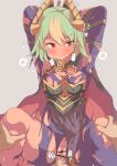  1girl areolae arms_behind_head arms_up bangs bar_censor blonde_hair blush bound bound_arms breasts censored closed_mouth commentary_request cum cum_in_pussy dark_skin dark_skinned_male earrings eyebrows eyebrows_visible_through_hair fire_emblem fire_emblem_heroes frown green_hair grey_background hair_between_eyes hetero jewelry laegjarn_(fire_emblem_heroes) leg_grab legs_apart medium_breasts multicolored_hair ninamoto_eru nipples penis pubic_hair red_eyes rope sex short_hair speech_bubble streaked_hair sweat torn_clothes two-tone_hair v-shaped_eyebrows vaginal 