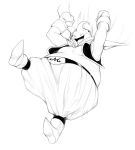  :d antennae belt boxing_gloves closed_eyes dragon_ball dragon_ball_z fat full_body hands_up highres jacket jumping liche_(wiggly_liche) majin_buu male_focus open_clothes open_jacket open_mouth simple_background sleeveless_jacket smile solo white_background 
