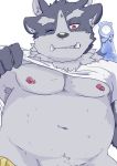  anthro belly bottomless clothed clothing clothing_lift eyebrows fupa ilan1985 male multi_ear navel nipples one_eye_closed overweight shirt shirt_lift thick_eyebrows third_eye tokyo_afterschool_summoners tsathoggua tusks 