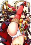  ass_visible_through_thighs axe_kick black_hair braid breasts brown_eyes brown_hair character_name china_dress chinese_clothes cleavage crotch_seam dragon dress eastern_dragon flexible forbidden_city_(oshiro_project) from_below hair_ornament high_kick kicking kneepits large_breasts leg_lift leg_up legs long_hair momohara_rile oshiro_project oshiro_project_re panties pantyshot pantyshot_(kicking) pantyshot_(standing) red_legwear side_braid solo split standing standing_on_one_leg standing_split thighhighs thighs tri_braids twitter_username underwear very_long_hair white_background white_panties 