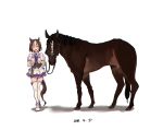  animal_ears animalization brown_hair closed_eyes commentary dated dual_persona frilled_skirt frills horse horse_ears horse_girl horse_tail miyajo multicolored_hair namesake open_mouth pleated_skirt real_life reins school_uniform short_hair simple_background skirt solo special_week tail thighhighs two-tone_hair umamusume white_background white_legwear 