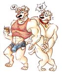  ! &lt;3 ? accidental_erection anthro black_nose brian_griffin bulge canine clothing collar dog duo ear_piercing embarrassed family_guy jasper male mammal muscles navel open_mouth piercing shirt shorts tank_top unknown_artist 