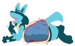  ambiguous_gender diorexity eyes_closed feral fur gloves_(marking) internal lucario markings nintendo open_mouth pok&eacute;mon pok&eacute;mon_(species) red_eyes saliva simple_background socks_(marking) spikes three_tone_fur tongue tongue_out totodile video_games vore wet white_background 