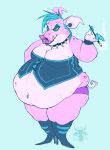  anthro belly big_belly cigarette_holder clothing collar corset facerot facial_piercing female hyper hyper_belly lingerie mammal midriff morbidly_obese nose_piercing nose_ring obese overweight pear_shaped piercing pig porcine solo spiked_collar spikes 