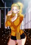  1girl bad_hands blonde_hair breasts cleavage kalifa large_breasts one_piece poorly_drawn 