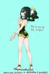  :&gt; adapted_costume alternate_hairstyle aqua_background arm_at_side ass asui_tsuyu back bangs black_eyes black_hair black_swimsuit boku_no_hero_academia bow breasts casual_one-piece_swimsuit closed_mouth deogbab english finger_to_chin frilled_swimsuit frills frog_girl from_side full_body green_bow green_swimsuit hair_between_eyes hair_bow hair_bun hair_ornament hair_rings hair_up halterneck hand_up hands head_tilt hips index_finger_raised kneepits korean legs long_hair looking_at_viewer looking_back looking_to_the_side medium_breasts multicolored multicolored_clothes multicolored_swimsuit one-piece_swimsuit ribbon sandals sideboob sidelocks simple_background solo standing swimsuit wrist_ribbon 