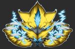  abs ambiguous_gender angry anthro blue_eyes claws electricity feline fur looking_at_viewer mammal muscular nintendo nude pawpads paws pecs pok&eacute;mon pok&eacute;mon_(species) portrait sharp_claws skudde video_games yellow_fur zeraora 