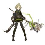  ahoge belt book chain eyebrows_visible_through_hair full_body green_eyes green_hair ji_no long_nose male_focus official_art otoko_no_ko pinocchio_(sinoalice) shorts sinoalice solo thighhighs tongue tongue_out white_background 