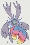 2018 5_fingers absurd_res alternate_color anthro cherubimon_(evil) clothed clothing digimon digital_drawing_(artwork) digital_media_(artwork) hi_res legwear long_ears male mammal open_mouth rainbow_clothes simple_background smile socks solo stormdragonblue 
