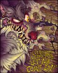  2012 anthro big_bad_wolf canine dialogue english_text facerot fangs fur little_red_riding_hood_(copyright) male mammal red_nose solo teeth text the_three_little_pigs traditional_media_(artwork) wolf 