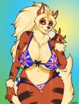  2018 anthro arcanine big_breasts bikini breasts canine clothing dessert eyewear female food glasses hi_res holding_food holding_object ice_cream inner_ear_fluff licking looking_at_viewer mammal navel nintendo pok&eacute;mon pok&eacute;mon_(species) porin solo swimsuit tongue tongue_out united_kingdom video_games 