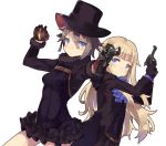  ange_(princess_principal) blonde_hair blue_eyes blush braid grey_hair gun hat highres long_hair looking_at_viewer multiple_girls normaland princess_(princess_principal) princess_principal school_uniform short_hair smile weapon 