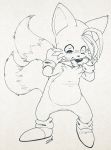  2017 absurd_res anthro canine clothed clothing costume fox fur fursuit gloves hi_res male mammal mao_otter miles_prower monochrome mustelid open_mouth otter smile solo sonic_(series) stormdragonblue traditional_media_(artwork) video_games 