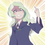  angry blue_eyes blush clenched_teeth commentary_request diana_cavendish emphasis_lines highres little_witch_academia luna_nova_school_uniform middle_finger out_of_character shaded_face supure_(kitten) teeth 