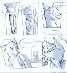  2018 anthro bed canine chair clothed clothing comic dialogue disney duo english_text female fox hospital hospital_bed judy_hopps lagomorph male mammal monochrome nick_wilde rabbit simple_background speech_bubble sprinkah text white_background zootopia 