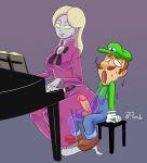  8-tomb balls blonde_hair breasts brown_hair clothed clothing duo erection facial_hair female fully_clothed ghost hair hat hi_res human humanoid_penis larger_female lips luigi luigi&#039;s_mansion male male/female mammal mario_bros melody_pianissima multitasking musical_instrument mustache nintendo not_furry open_mouth overalls penis penis_through_fly piano playing_music playing_piano poking_out sex signature sitting size_difference smaller_male smile spirit sweat translucent video_games yellow_eyes 