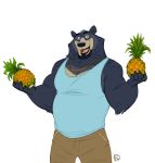  2018 5_fingers anthro bear biceps clothed clothing digital_media_(artwork) facial_hair food fruit fur furrybob hi_res male mammal muscular muscular_male pecs pineapple shirt shorts simple_background solo standing tank_top white_background 