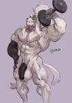  anthro balls big_balls big_penis exercise feline flaccid flexing goroguro huge_muscles male mammal muscular muscular_male nude penis smile solo standing weightlifting workout 