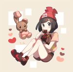  1girl black_hair hat mizuki_(pokemon_sm) pokemon pokemon_(game) pokemon_sm short_hair simple_background solo 