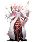  arrow bow_(weapon) burning_eye dark_persona dress empty_eyes energy_arrow flower full_body half-nightmare holding holding_weapon ji_no long_hair multicolored multicolored_skin navel navel_cutout official_art pale_skin red_eyes red_skin rose serious sinoalice snow_white_(sinoalice) solo thorns transparent_background weapon white_eyes white_hair 