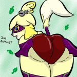  animal_crossing anthro big_butt butt canine dialogue dog female isabelle_(animal_crossing) mammal mask nintendo presenting presenting_hindquarters shih_tzu solo unknown_artist video_games 